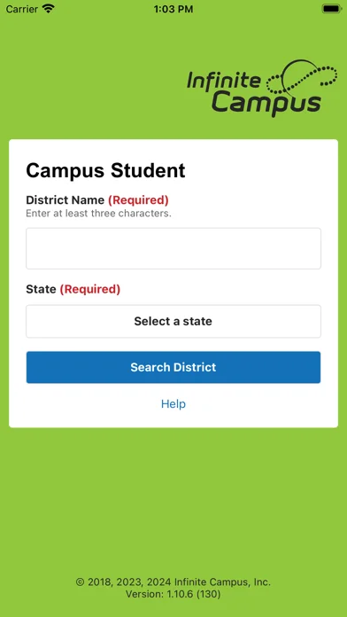 Campus Student — Search for your District Name and State – select your district from the list