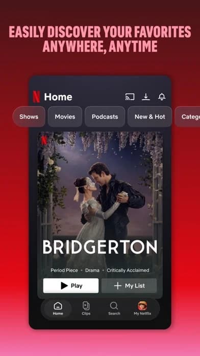 Netflix — Smooth navigation with bottom shortcuts to quickly browse or jump back into your favorites