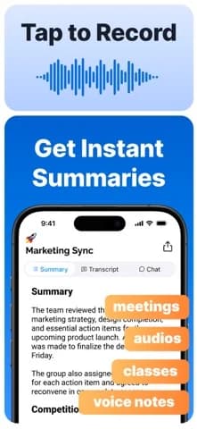 Summary - AI Note Taker — Keep recording while your phone is locked or you're using other apps