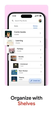 Google Play Books & Audiobooks — Organize a library with custom shelves