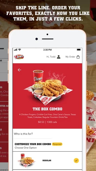 Raising Cane's Chicken Fingers — Customize an order in a few taps